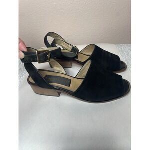 Vintage Classiques Entier Italy Black Leather Block Heel‎ Sandals 7N